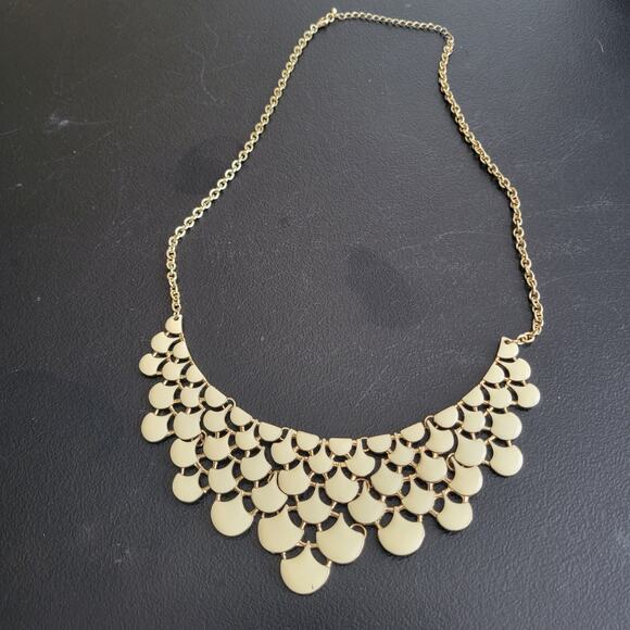 Ivory Cream Color Enamel Bib Collar Necklace Gold Statement Fashion Jewelry - Picture 3 of 9